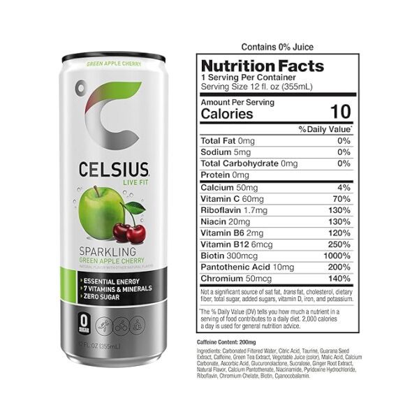 Celsius Sparkling Green Apple Cherry - Image 3